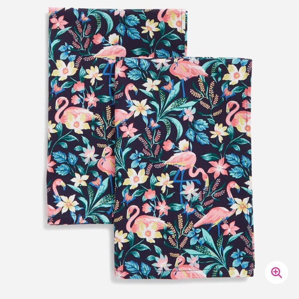 Vera Bradley Flamingo Garden Dish Towel Set of 2 NWT